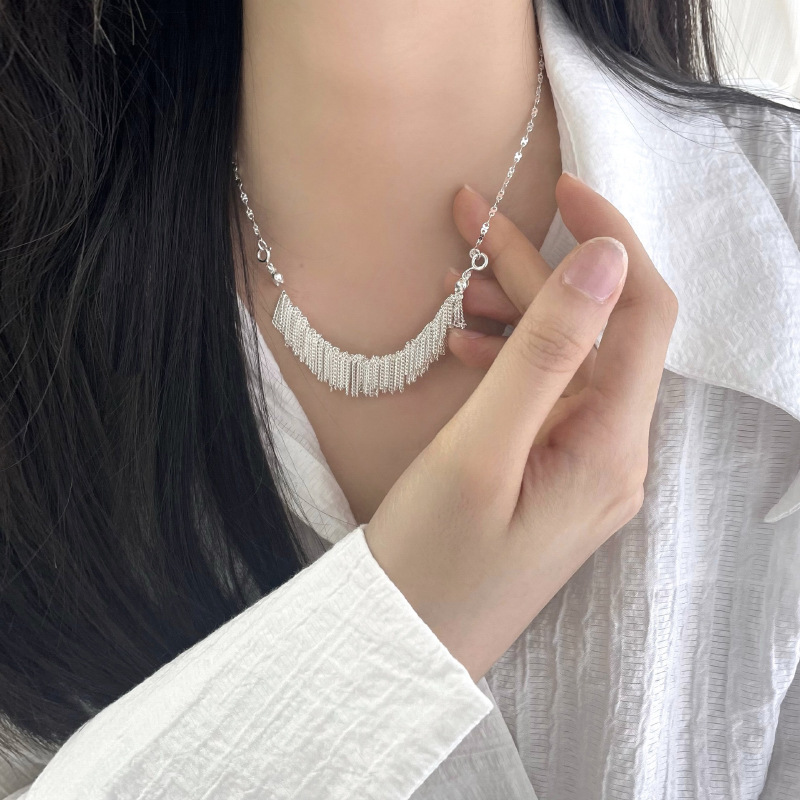Niche Heavy Industry S925 Sterling Silver Galaxy Waterfall Tassel Necklace Women's Fashion Personality Affordable Luxury All-Match Advanced Clavicle Chain