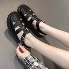 夏季新款韩版学生舒适百搭休闲运动软底软面编织圆头复古真皮女鞋