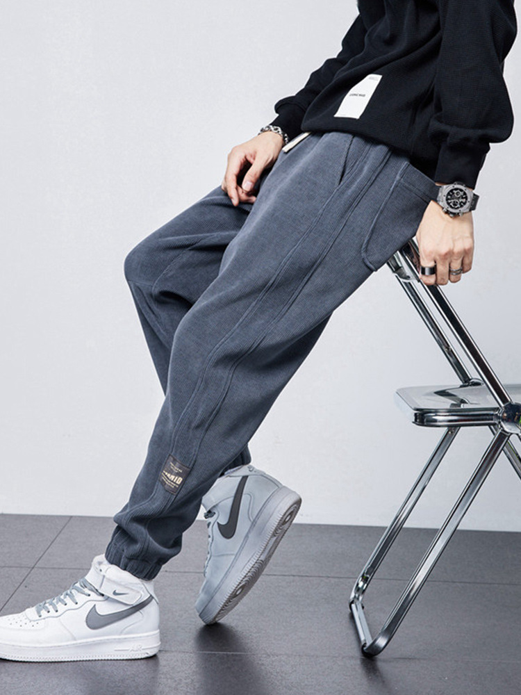 裤子男春季春秋2022款雪尼尔灯芯绒休闲束脚宽松运动哈伦工装卫裤