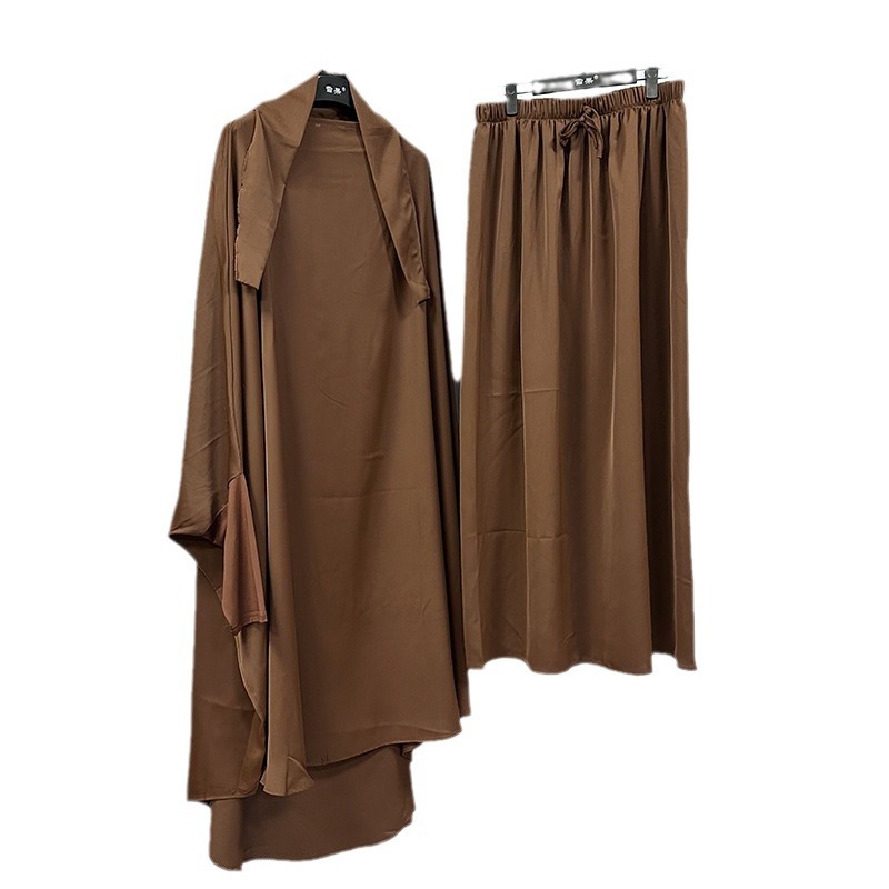 Cross-Border Tiktok Fashion Women's Wear Two-Piece Suit Large Size Long Shirt Dress Middle East Robe Suit Solid Color Dress