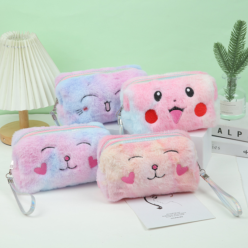Plush Embroidery Storage Bag Cosmetic Bag Cute Soft Buggy Bag Pencil Case Student Storage Bag Buggy Bag Stationery Case Large Capacity