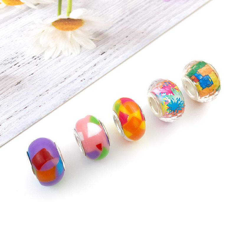 1 Pcs Rainbow Resin Big Hole Beads Panjia Style 8x14mm Candy Color Straight Hole Scattered Beads DIY Handmade Jewelry Accessories