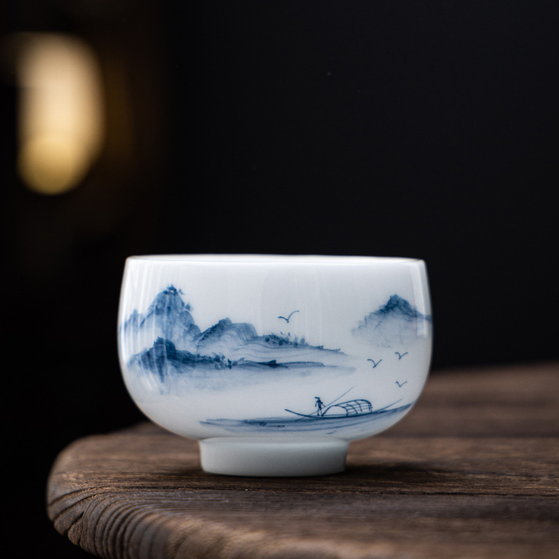 冰种手绘主人杯单个大容量茶杯釉下彩品茗杯茶碗家用功夫茶具批发