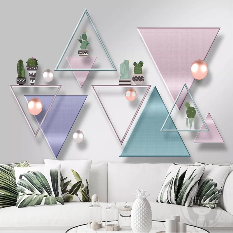 3d立体几何图形电视背景墙壁纸2021年新款自粘客厅影视机装饰画布