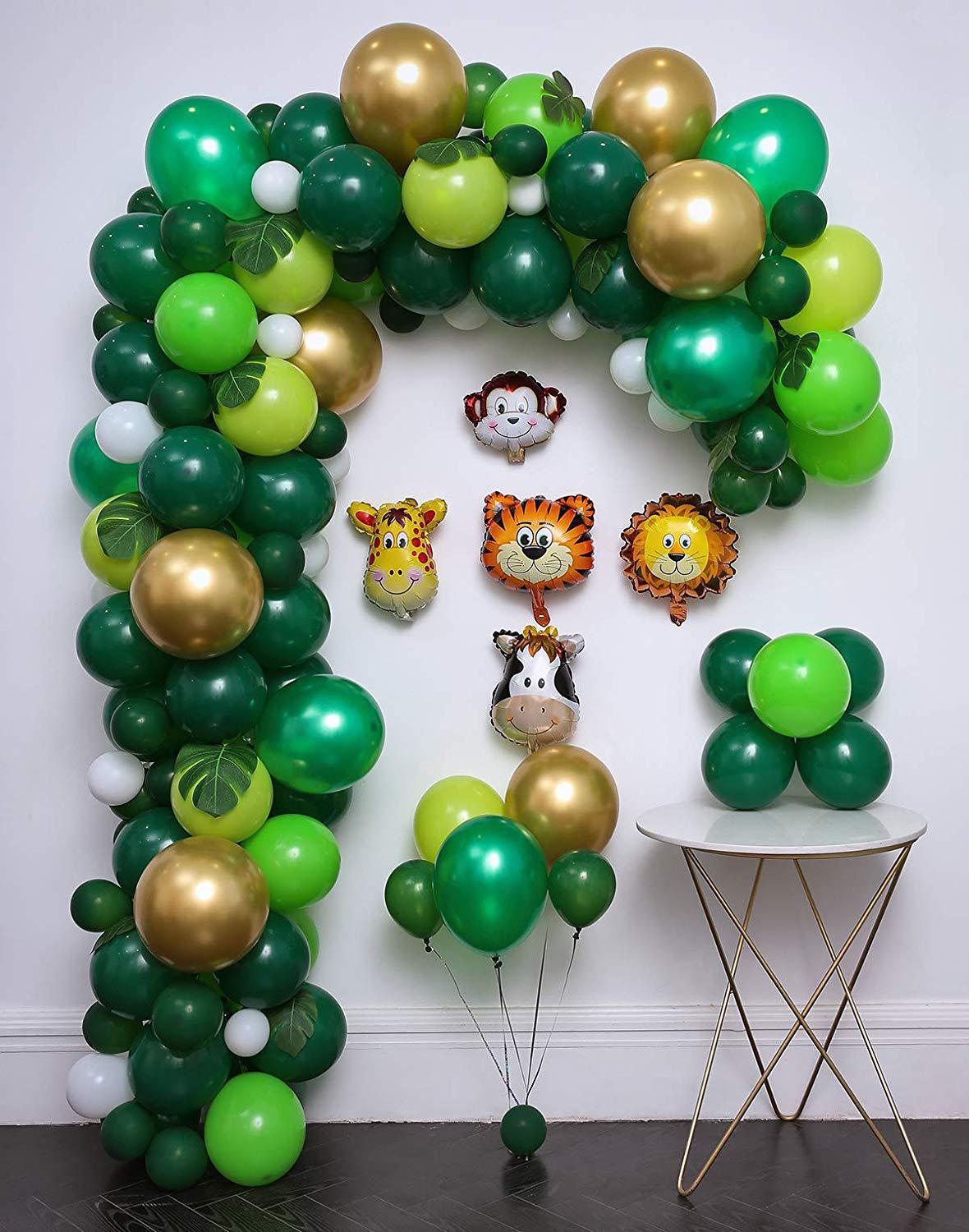 Cross-Border Cartoon Animal Head Birthday Party Balloon Amazon Tropical Green Jungle Set Monstera Theme