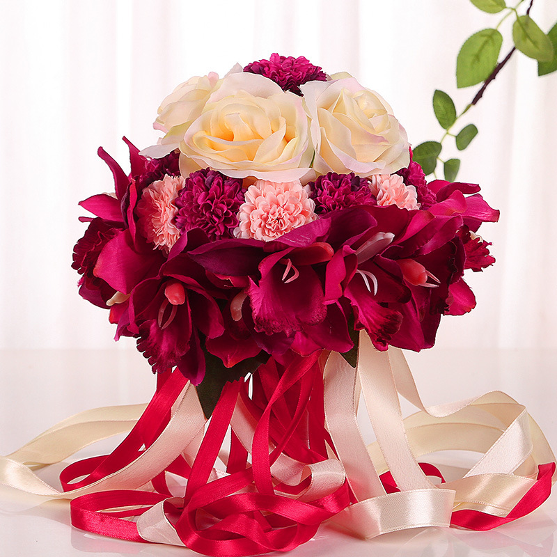 韩式新娘手捧花结婚仿真红玫瑰花摄影婚礼捧花束结婚用品大全女装