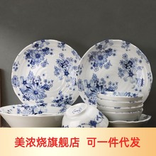 美浓烧 日本进口陶瓷碗碟复古简约组合餐具套装 花集10头套装