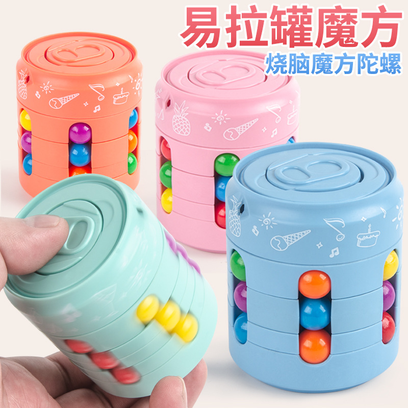 Cross-Border Hot Selling Hamburger Magic Bean Cola Cube Fingertip Gyro Decompression Finger Rotation Cans Ball Toy