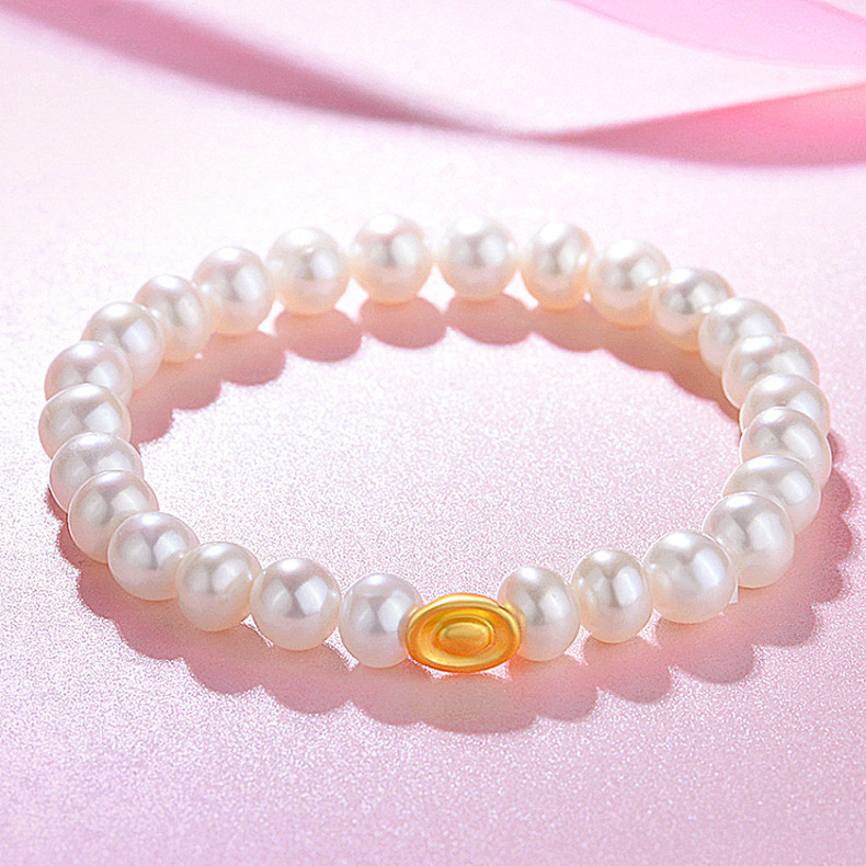 母亲节妈妈手链足金硬金元宝淡水珍珠手链女士配饰情人节金店礼品