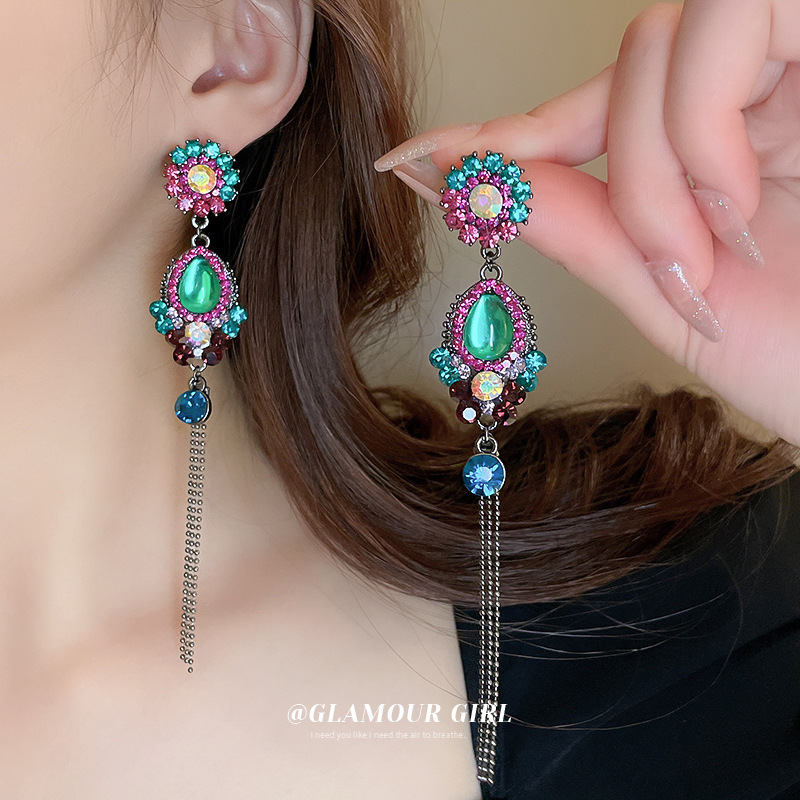 银针锆石几何珍珠流苏耳环欧美夸张气质耳坠小众高级感重工耳饰女