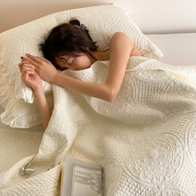 韩国绗缝全棉床盖三件套夹棉床单纯棉纯色复古砂洗盖毯榻榻米褥子