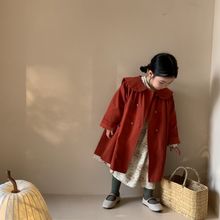童外套2024秋季新品韩版女童大翻领复古风衣儿童长款洋气休闲外套