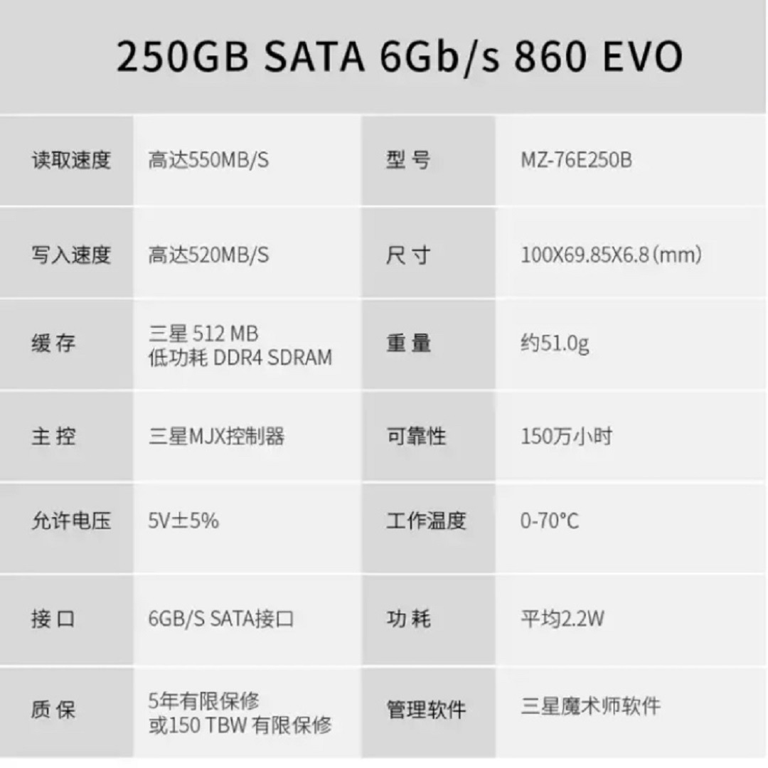 250gb 500g 1t 2t ssd固态硬盘 sata870 860 evo/qvo原装全新正品