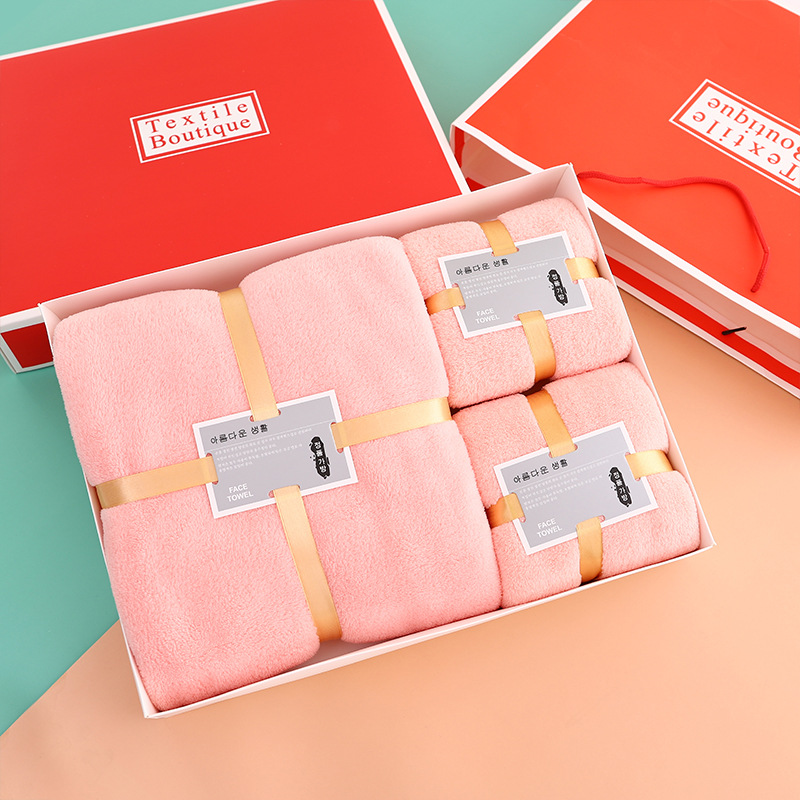 Coral Fleece Towels Three-Piece Gift Box Business Company Return Gift Present Towel Hand Gift Group Purchase Logo