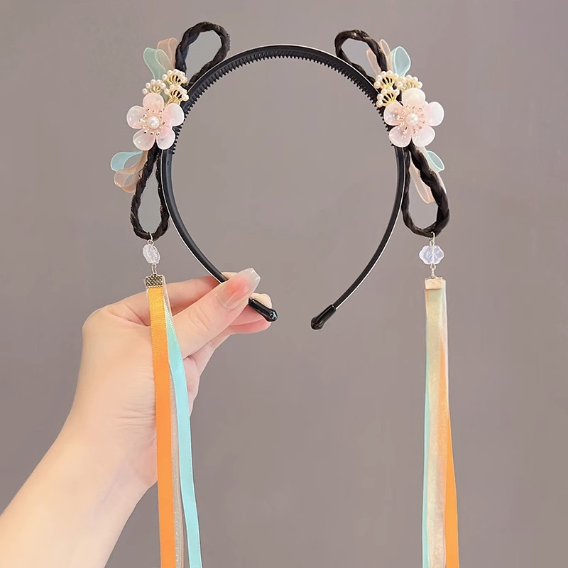 Children's Han Chinese Costume Hairband Decoration Girls' Ancient Style False Braids Headband Baby Chinese Style Tassel Hairpin Girl's Hair Accessories