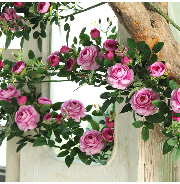 仿真玫瑰花藤茶玫杆藤 森系婚礼堂装饰空调壁挂玫瑰花藤条