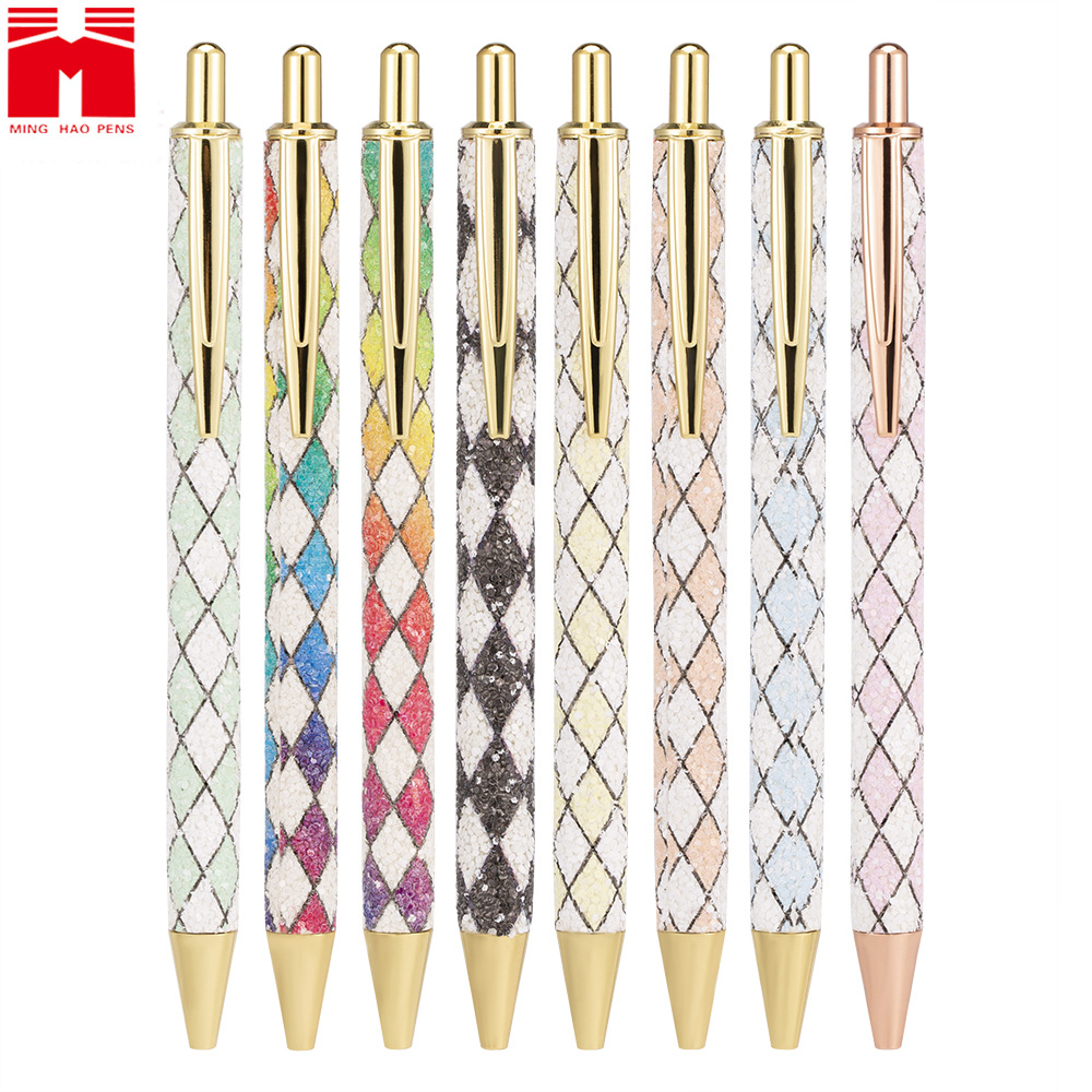 Manufacturers Supply Pu Leather Gift Pen Gold Powder Retractable Ballpoint Pen Advertising Gift Pen Signature Pen Wholesale