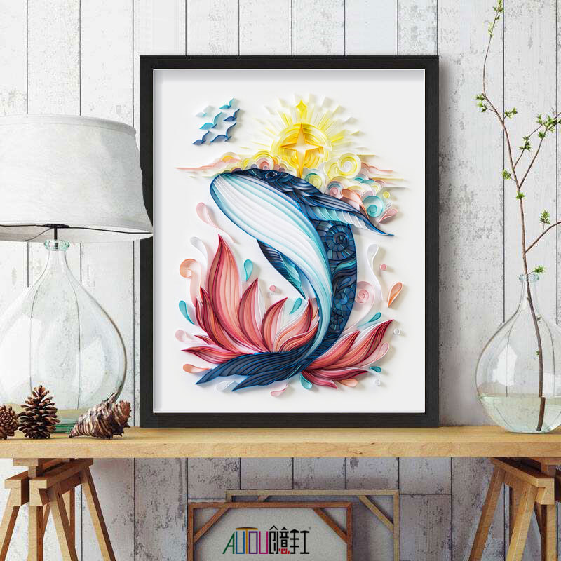 办公装饰画20寸鲸鱼梦衍纸插画材料包插槽底稿创意手工礼品