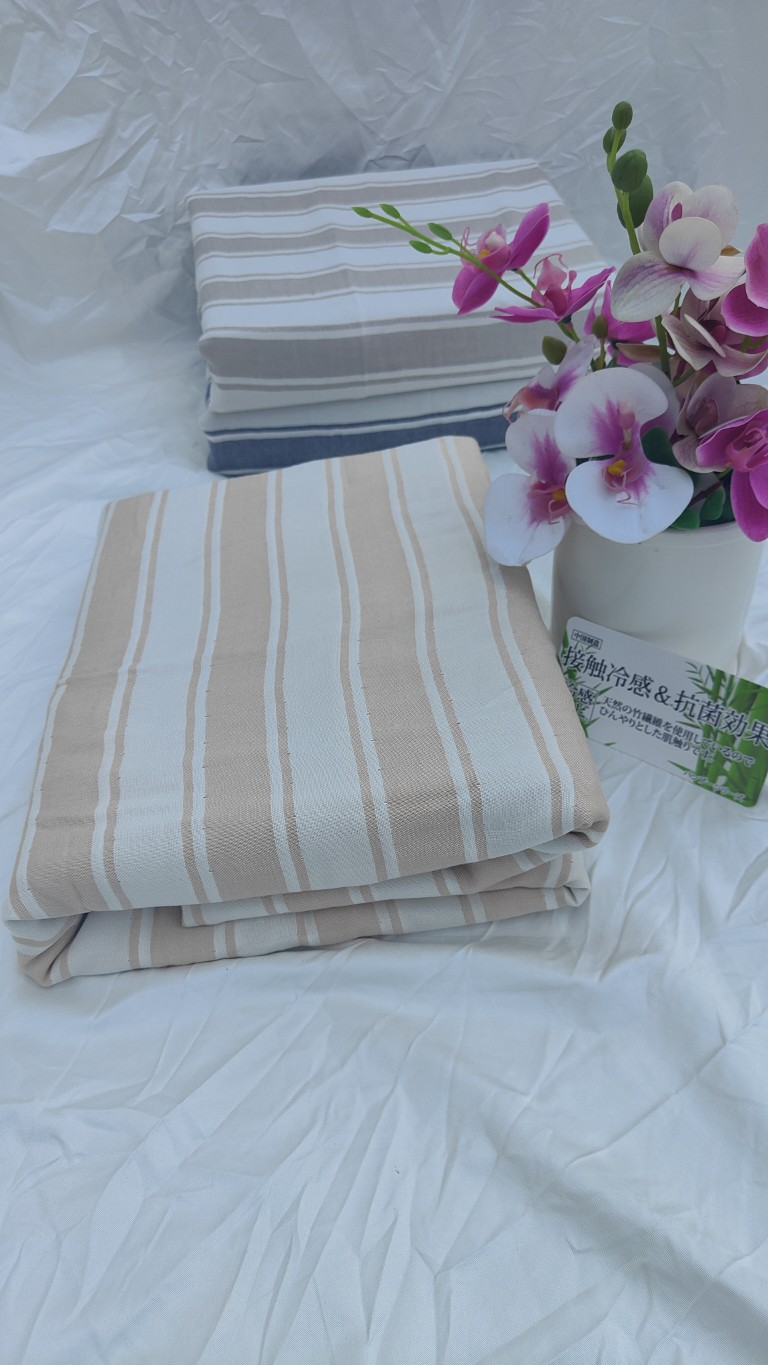 直播供货双层竹纤维冷感毯 单双人空调被条纹印花休闲盖毯夏凉被