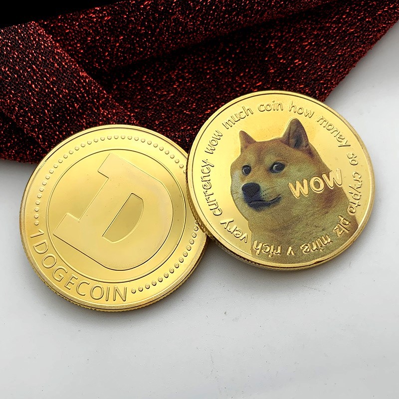 现货 美国实物狗狗币彩绘镀金纪念币 摆件硬币dogcoin金币纪念币