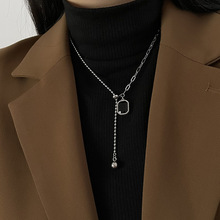 毛衣链子项链 钛钢保色小众设计感抽拉设计黑色宝石吊坠 卫衣项链