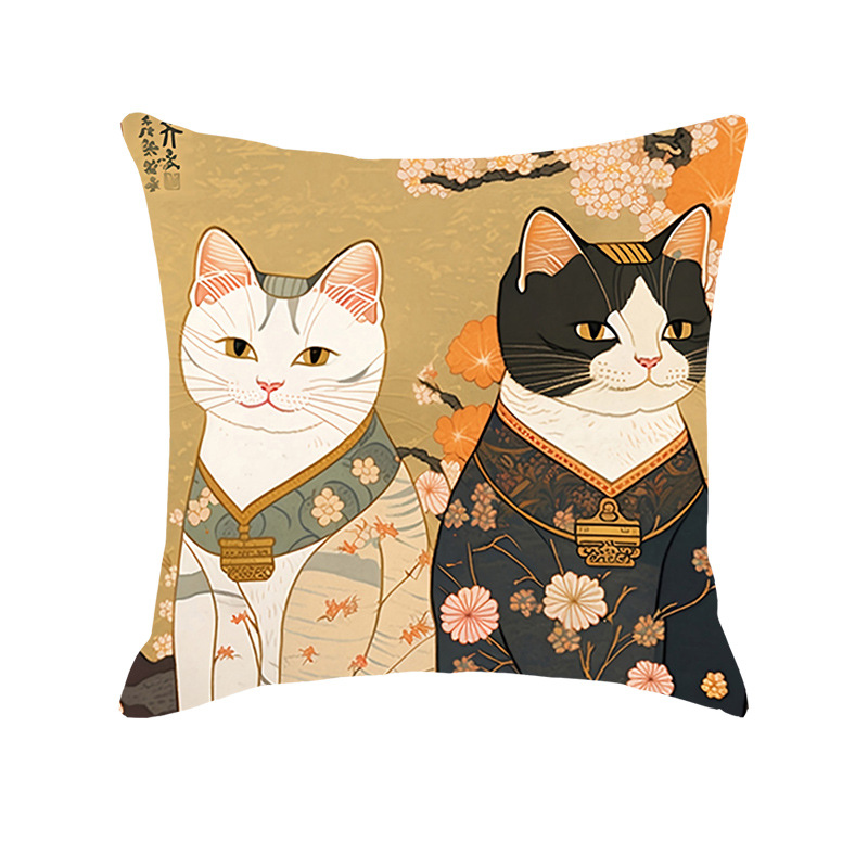 Cross-Border Hot Selling Ins Fresh Cat Square Pillow Cover Home Office Bedroom Printed Cushion Pillowcase