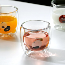 家用礼品卡通造型双层玻璃水杯早餐咖啡牛奶杯可爱小熊杯果汁杯