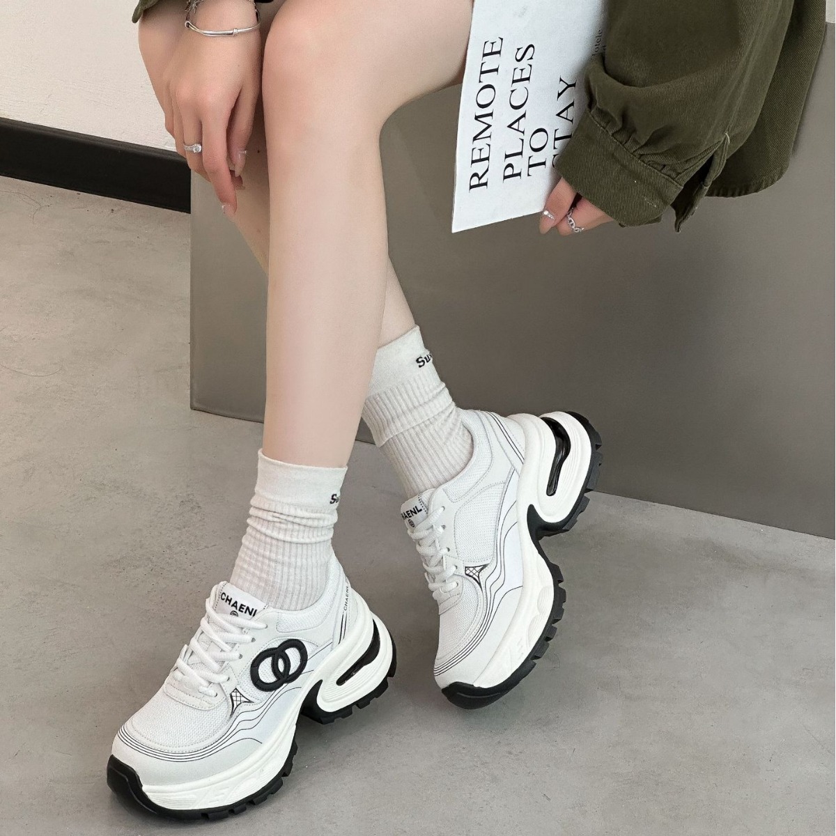 Platform Dad Shoes Women's 2024 Spring New Korean Style Classic Style Wind Net Red Ins Breathable Mesh Casual Sneakers