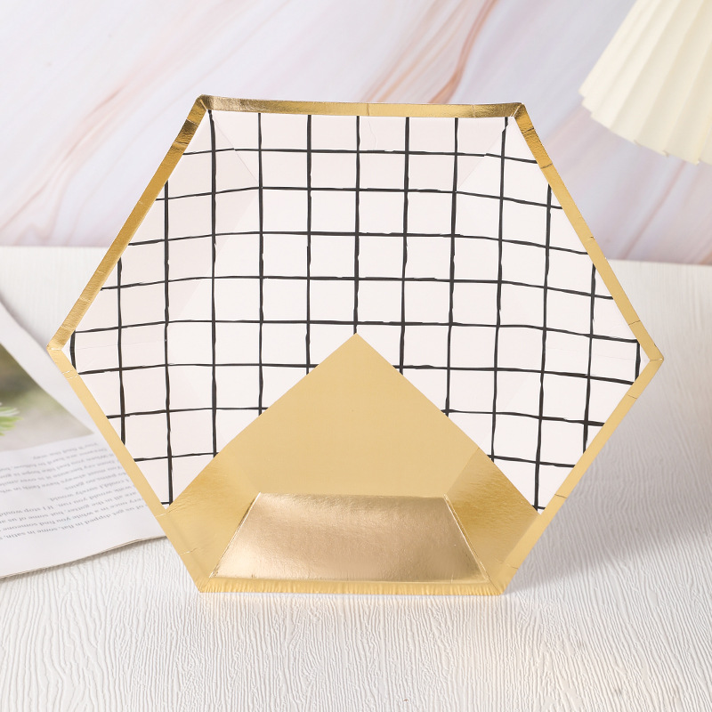 Cross-Border New Hexagonal Color Hot Gold Foil Paper Pallet Birthday Party Supplies Disposable Diamond Paper Pallet