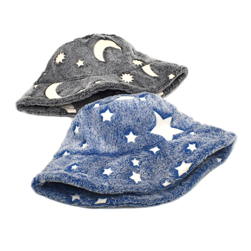 Foreign Trade New Plush Fisherman Hat Women's Korean-Style Star Moon Bucket Hat Autumn and Winter Warm Hat Women's Sun Hat Tide