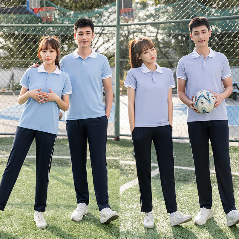 夏季初中高中生短袖校服套装班服学生运动服休闲棉上衣男女logo