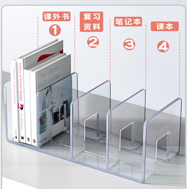 Desktop Book Stand Acrylic Material Morandi Transparent Student Book Storage Rack Office Stationery Bookshelf Wholesale