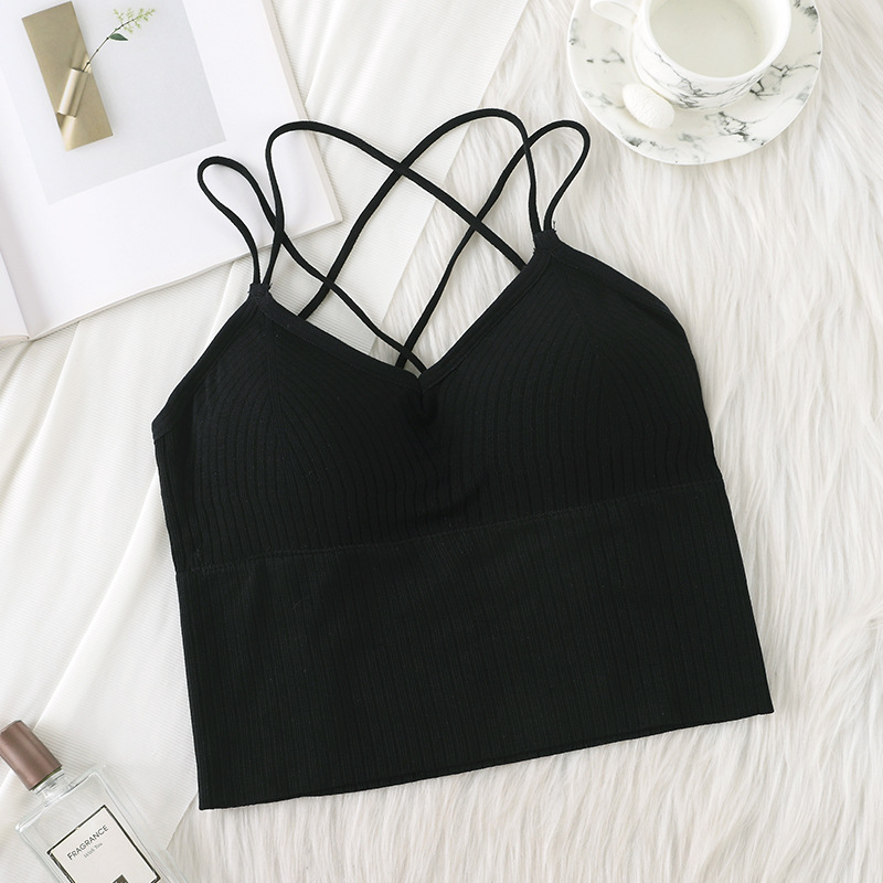 New Sexy Cross Beautiful Back Wrapped Chest Pure Desire without Steel Ring Push up Breathable Inner Wear Outer Wear Sling Vest with Chest Pad