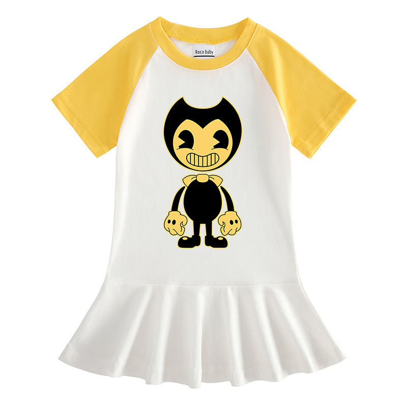 班迪bendy夏季新款童装卡通半袖女童连衣裙宝宝洋气百褶公主裙子