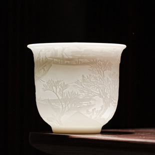 德化羊脂玉白瓷功夫茶杯心经杯主人杯陶瓷品茗杯单杯茶盏个人百福