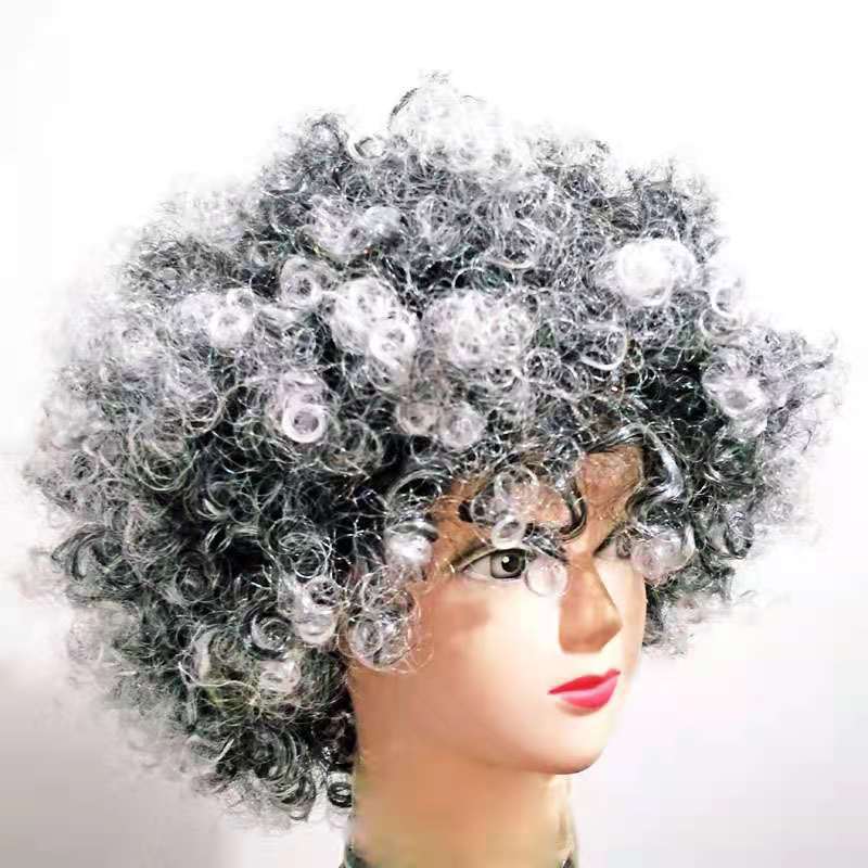 老奶奶造型爆炸头节日派对cos假发黑白小丑球迷头套 表演道具用品