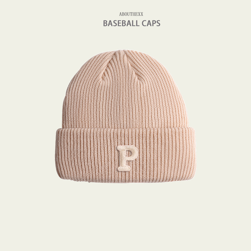 Woolen Cap Autumn and Winter New Korean Fashion P Letter Labeling Knitted Hat Parent-Child Outdoor Leisure Warm Sleeve Cap