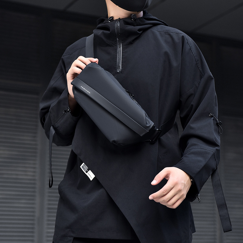 Men's Chest Bag Motorcycle Bag Trendy Korean Style Derm Waterproof Crossbody Bag Multilayer Fashion Business Shoulder Functional Waist Bag