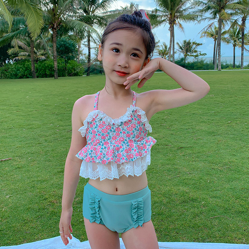 女童比基尼泳衣公主裙式儿童挂脖分体式泳衣夏天海边泳衣套装韩版