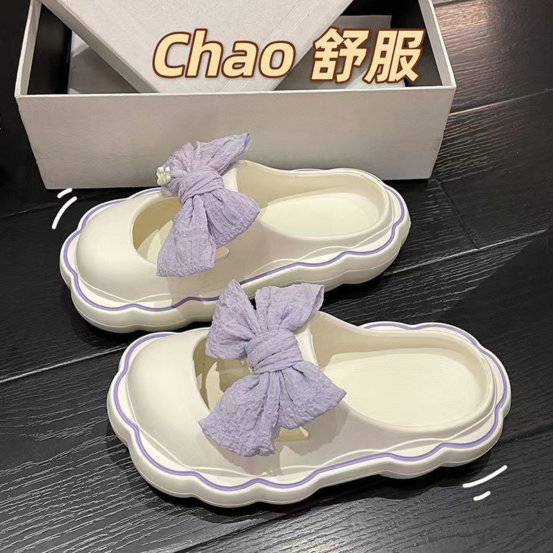 Closed Toe Sandals Women's Summer New Internet Celebrity Ins Outdoor Wear Shit Feeling Thick Bottom Fairy Style Bow Beach Shoes