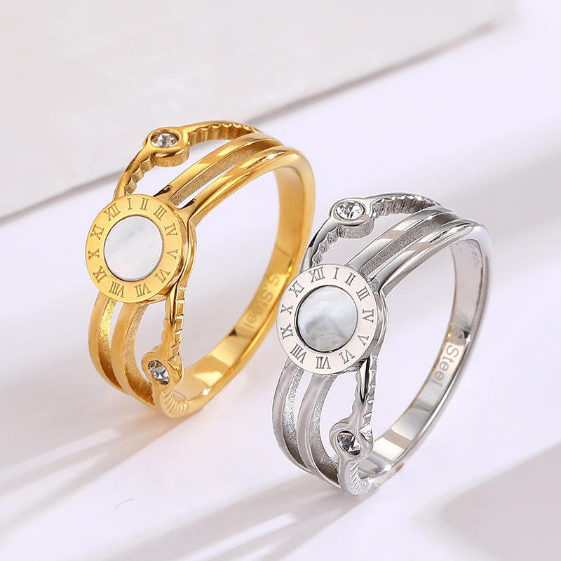 Cross-Border E-Commerce Supply Stainless Steel Roman Digital Ring Real Shell European and American Popular