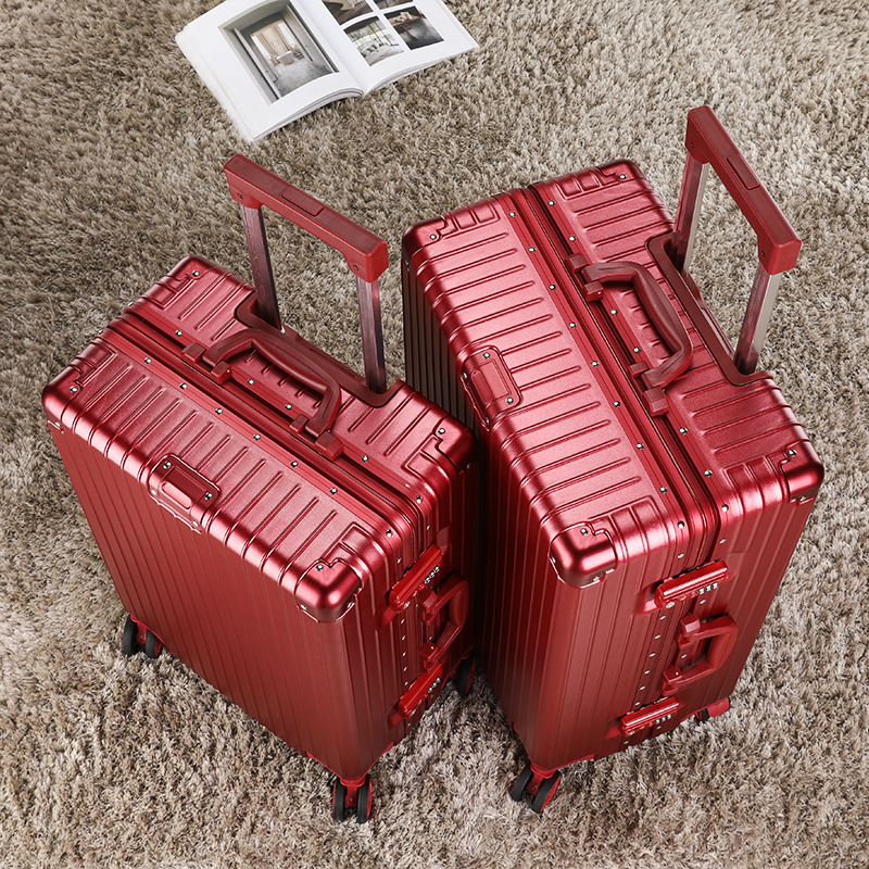 Durable Luggage Boys Universal Wheel Men's New Aluminum Frame Trolley Password Travel Large Capacity Leather Suitcase