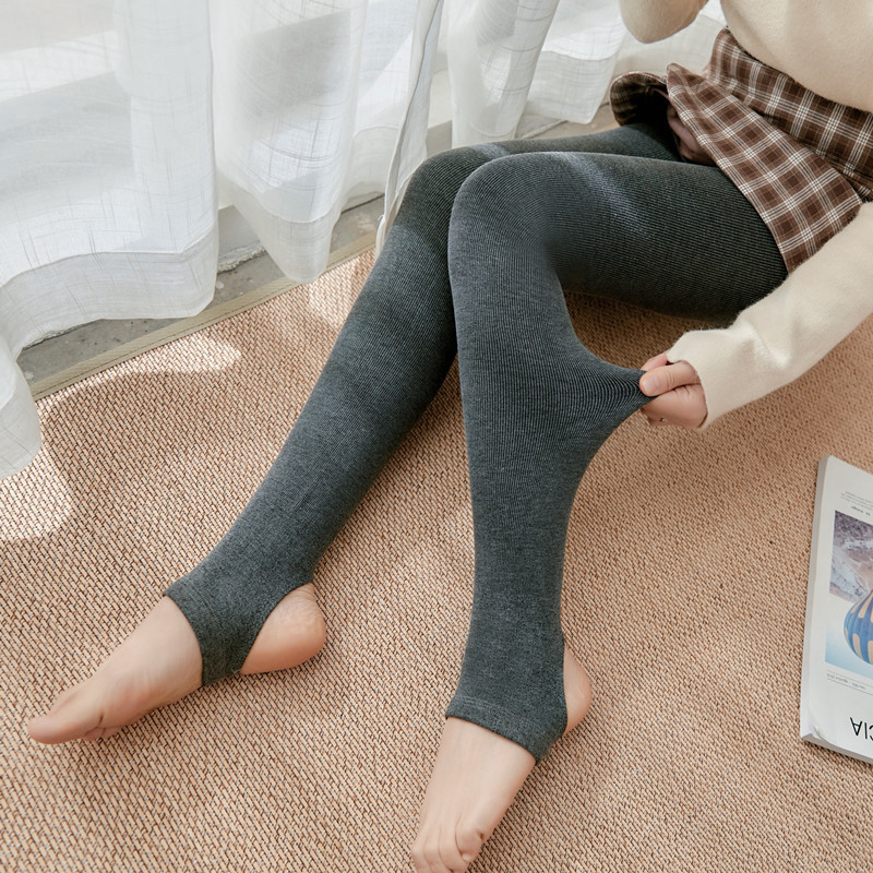 Autumn and Winter Fleece-Lined Thickened Threaded Cotton Vertical Striped Leggings Outer Wear Stirrup Warm-Keeping Pants Women's Jumpsuit One-Piece Trousers