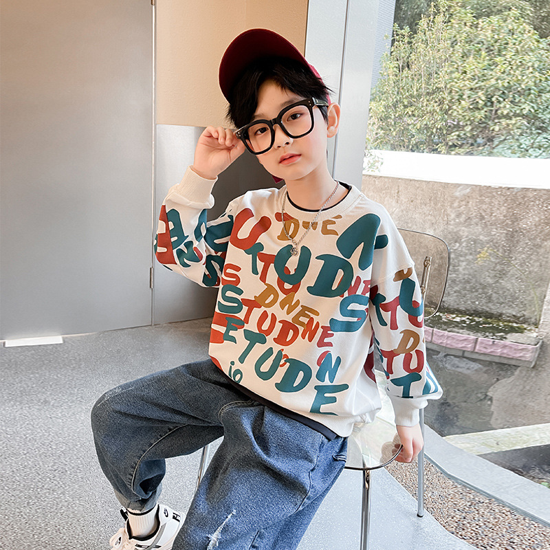 Boy's Hoody Spring and Autumn New 2023 Children's Printed Pullover Korean Style Children and Teens Long Sleeves Top One Piece Dropshipping