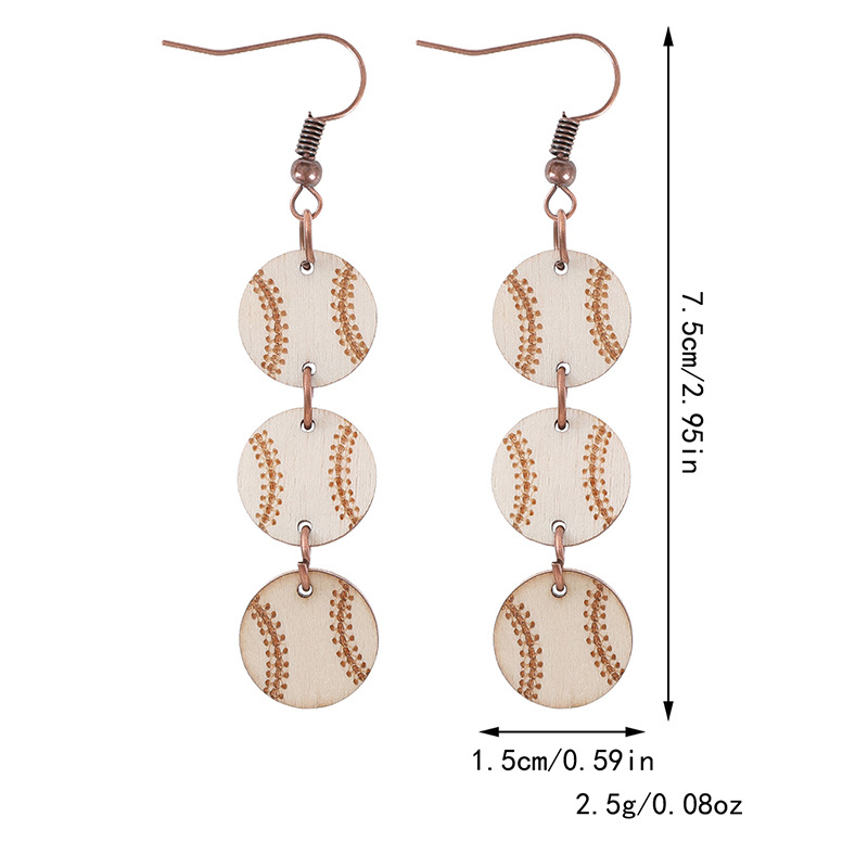 Retro Cross-Border Lightweight Wood Piece Sports Style Baseball Pattern Women's Earrings Eardrops Amazon Aliexpress Xi Yin