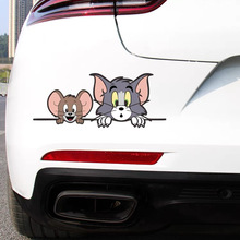 汽车贴纸猫和老鼠汤姆杰瑞创意可爱卡通车贴电动摩托车身玻璃装饰