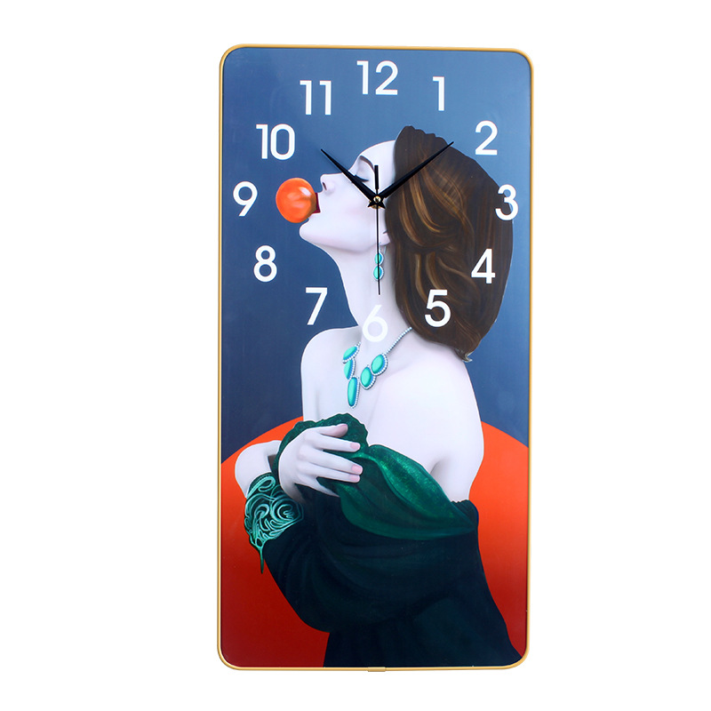 现代简约轻奢时钟人物装饰画电子静音挂钟字体清晰走时精准石英钟