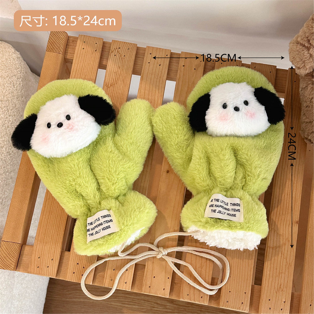 Cute Plush Puppy Gloves Girls' Winter Riding Cold-Proof Essence Students Warm-Keeping Gloves Girls' Neck Hanging