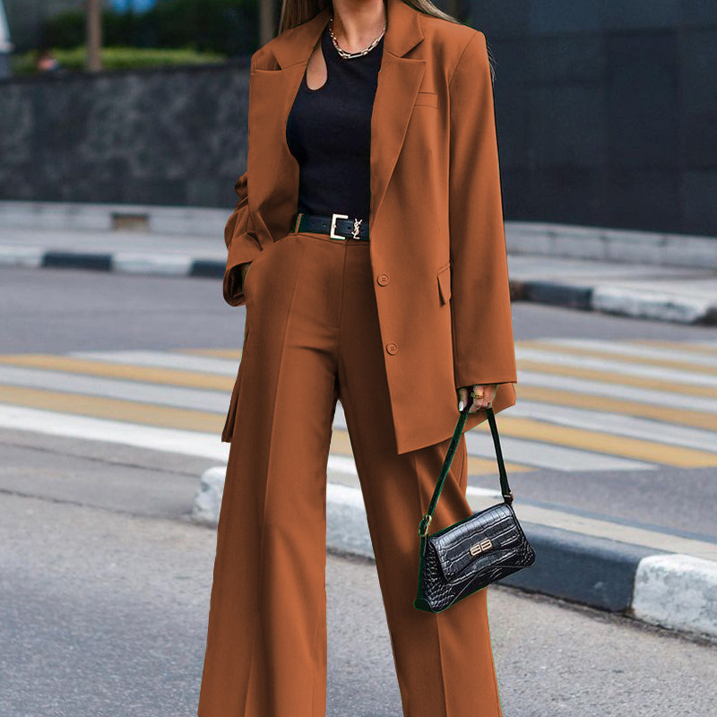 women clothes Fd1114 Spot 2024 Amazon Autumn and Winter New Solid Color Long Sleeve Women's Clothing Street Shooting Casual Suit Two-Piece Suit