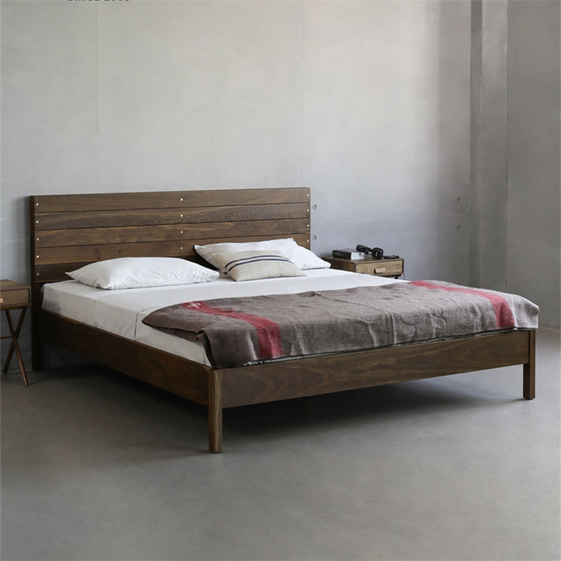 北欧表情床橡木胡桃木色现代简约实木双人床主卧室屋家具定制工厂